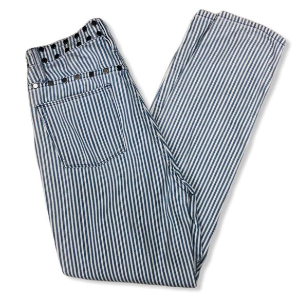 Juicy Couture High Rise White Blue Stripe Girlfriend Jeans with Studded Detail - Picture 3 of 14